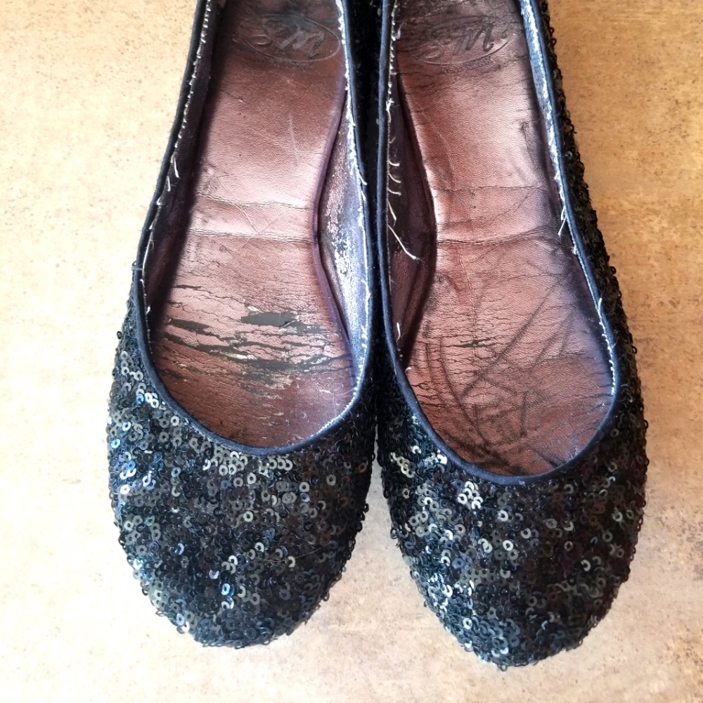 Black sequin flats